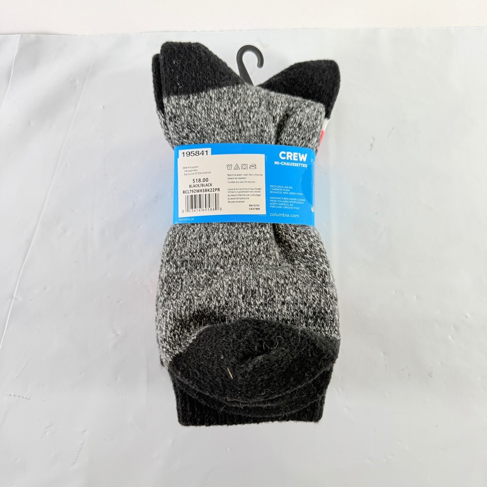 Columbia Women's Super Soft Crew Socks Black 2 Pairs Size 4-10 NWT